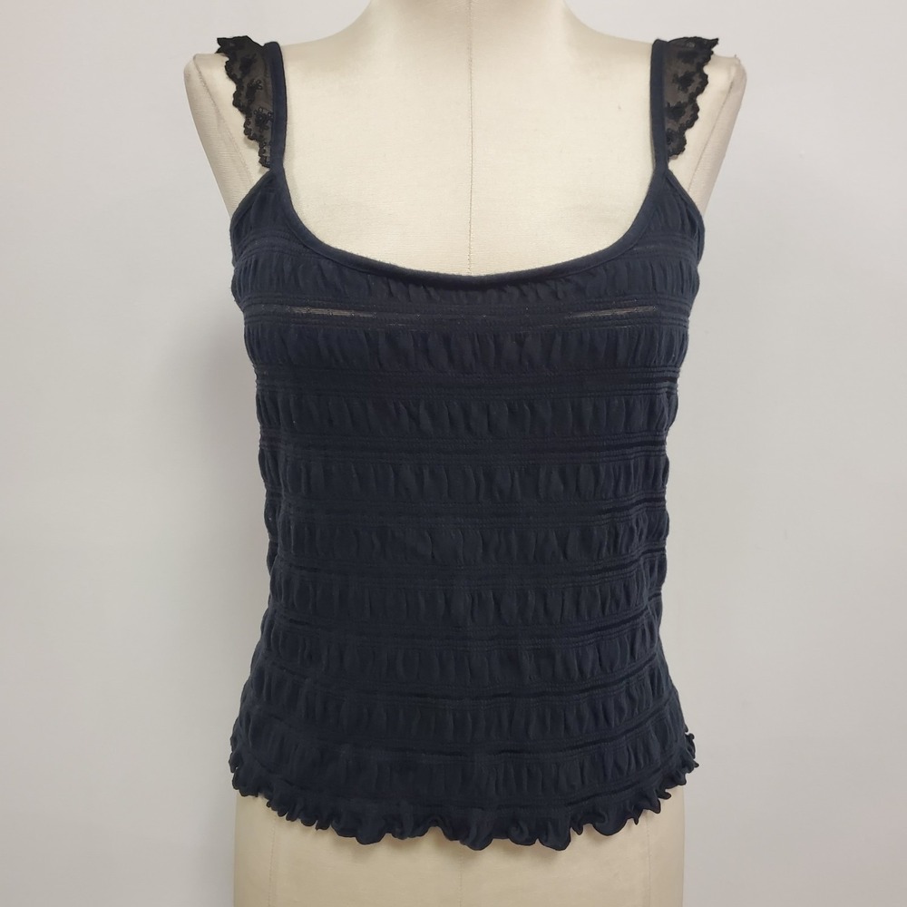 Moda International Womens Y2K Sheer‎ Tank Size M Blue Preppy Stretch Romantic